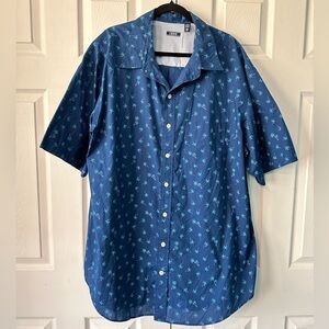Izod Men's Blue Short Sleeve Button Front Palm Tree Size 2XLT